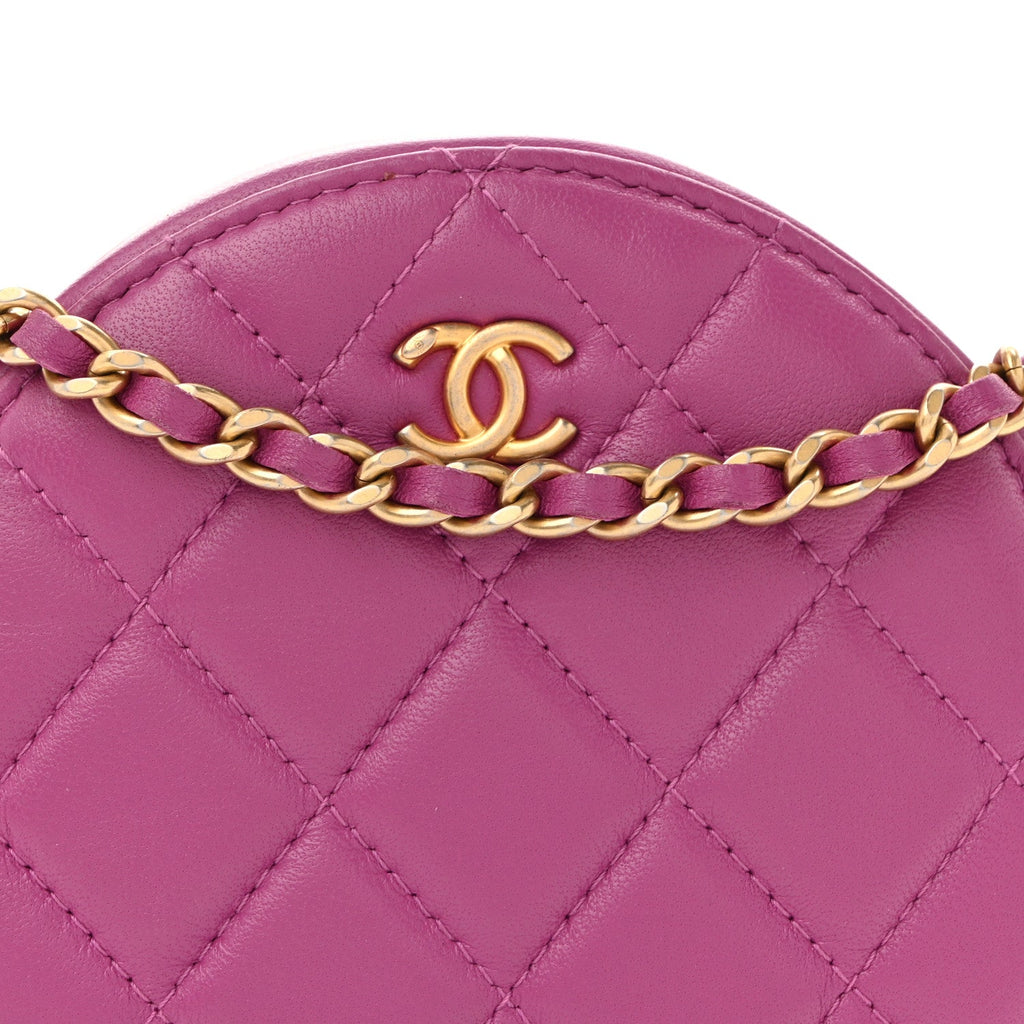 Lambskin Quilted Round Pearl Crush Clutch With Chain Purple
