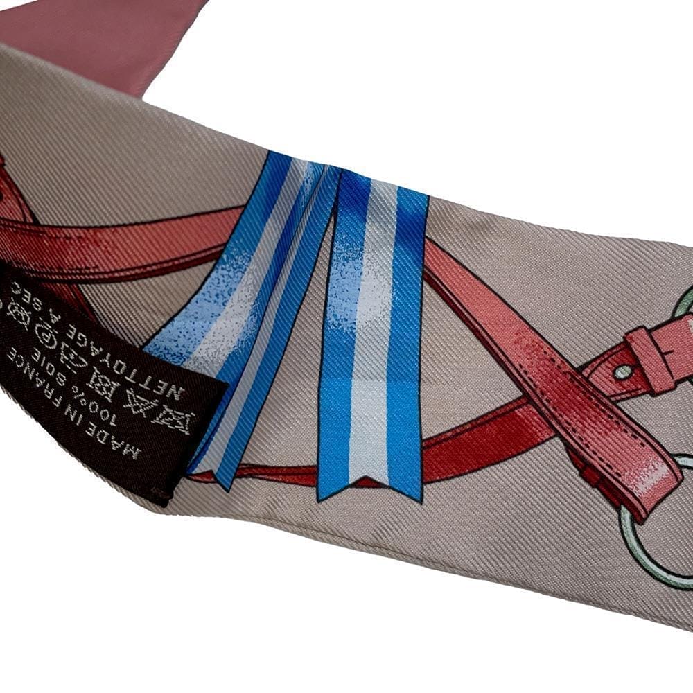 HERMES Twilly Jumping JUMPING BeigeRose/view Rose/Blue Silk100%