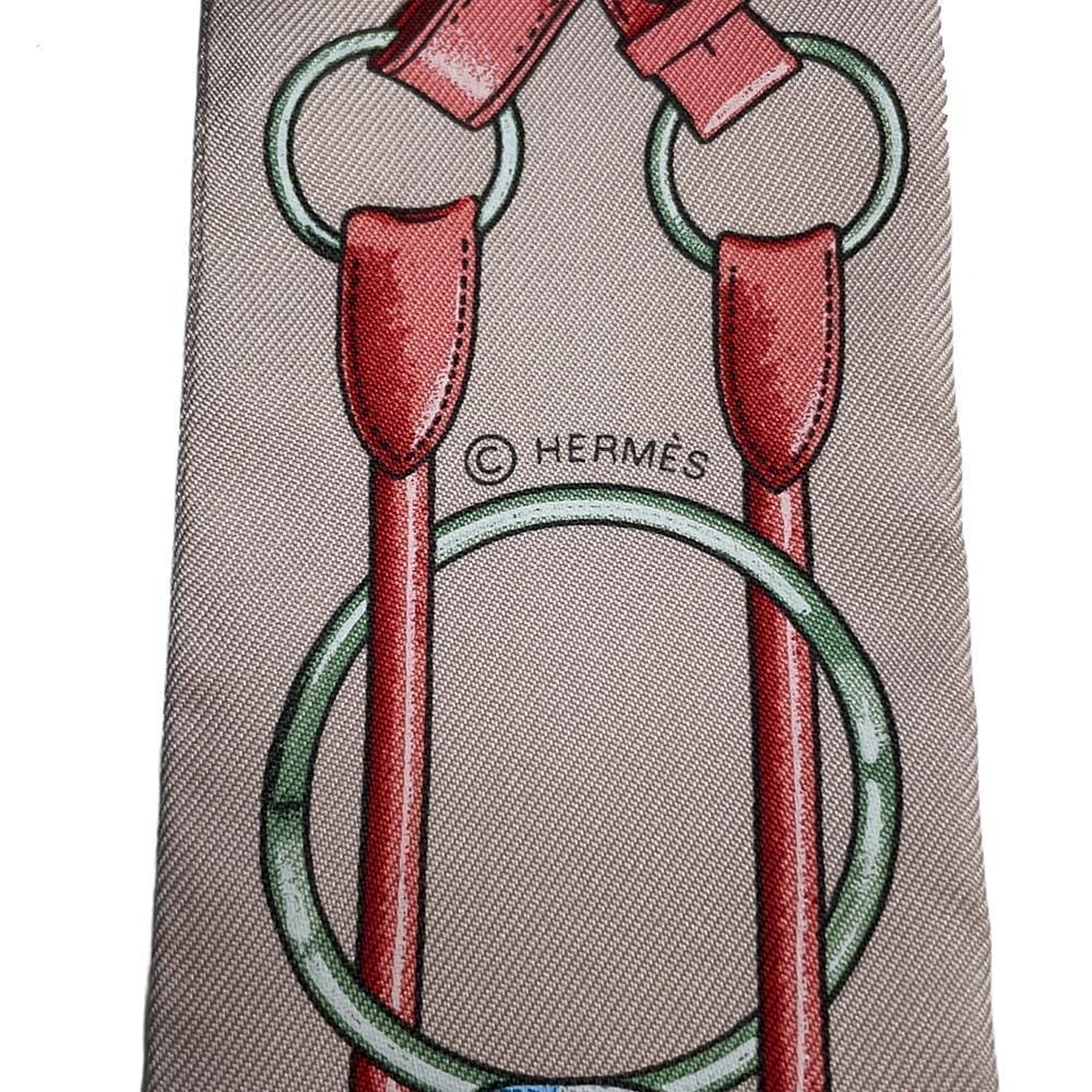 HERMES Twilly Jumping JUMPING BeigeRose/view Rose/Blue Silk100%