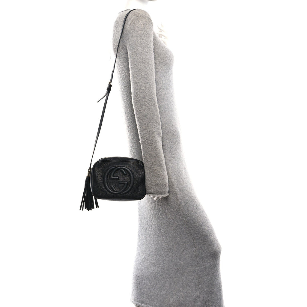 Pebbled Calfskin Small Soho Disco Bag Black