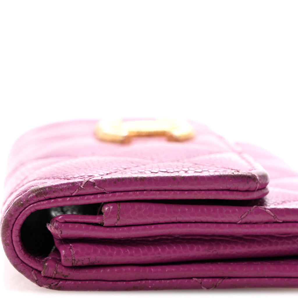 Caviar Quilted Textured CC Flap Card Holder Purple