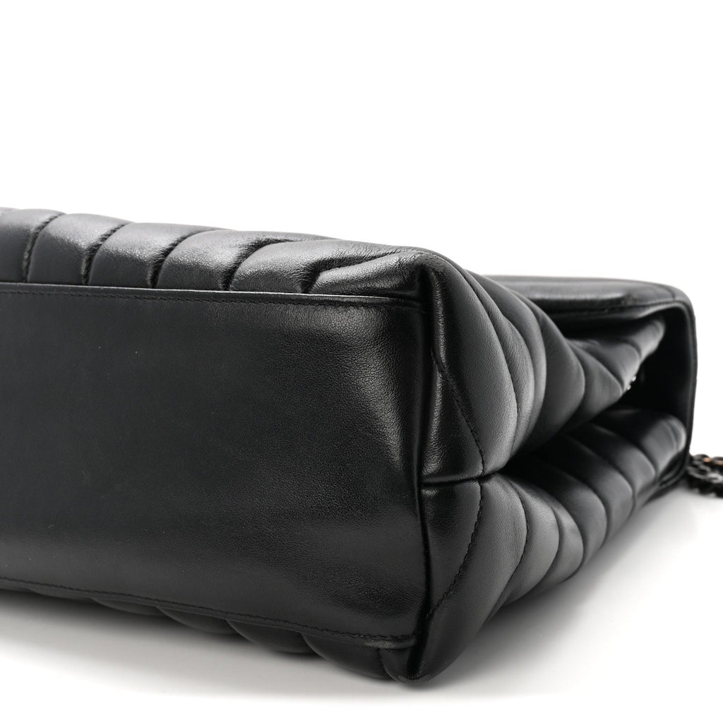 Calfskin Y Quilted Monogram Medium Loulou Chain Satchel Black