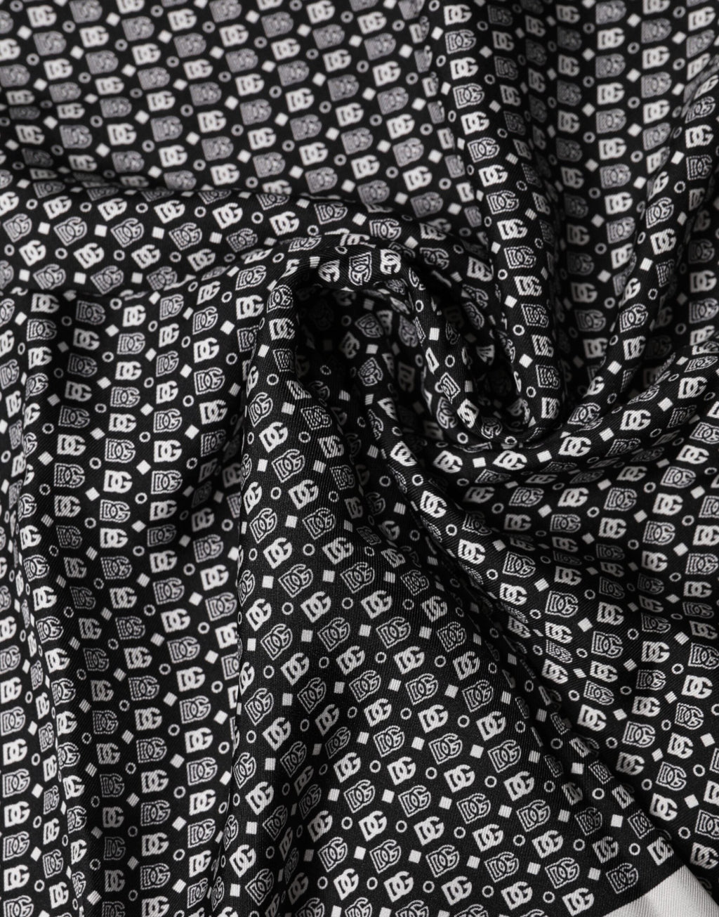 Dolce & Gabbana White Black Patterned Square Foulard Men's Scarf