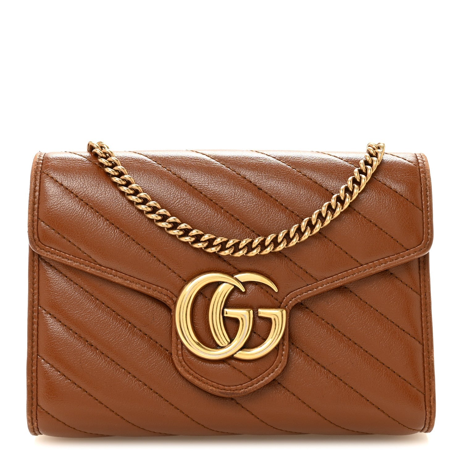 Azalea Calfskin Matelasse Diagonal GG Marmont Chain Wallet Cuir