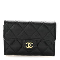 Caviar Quilted Flap Card Holder Wallet Black