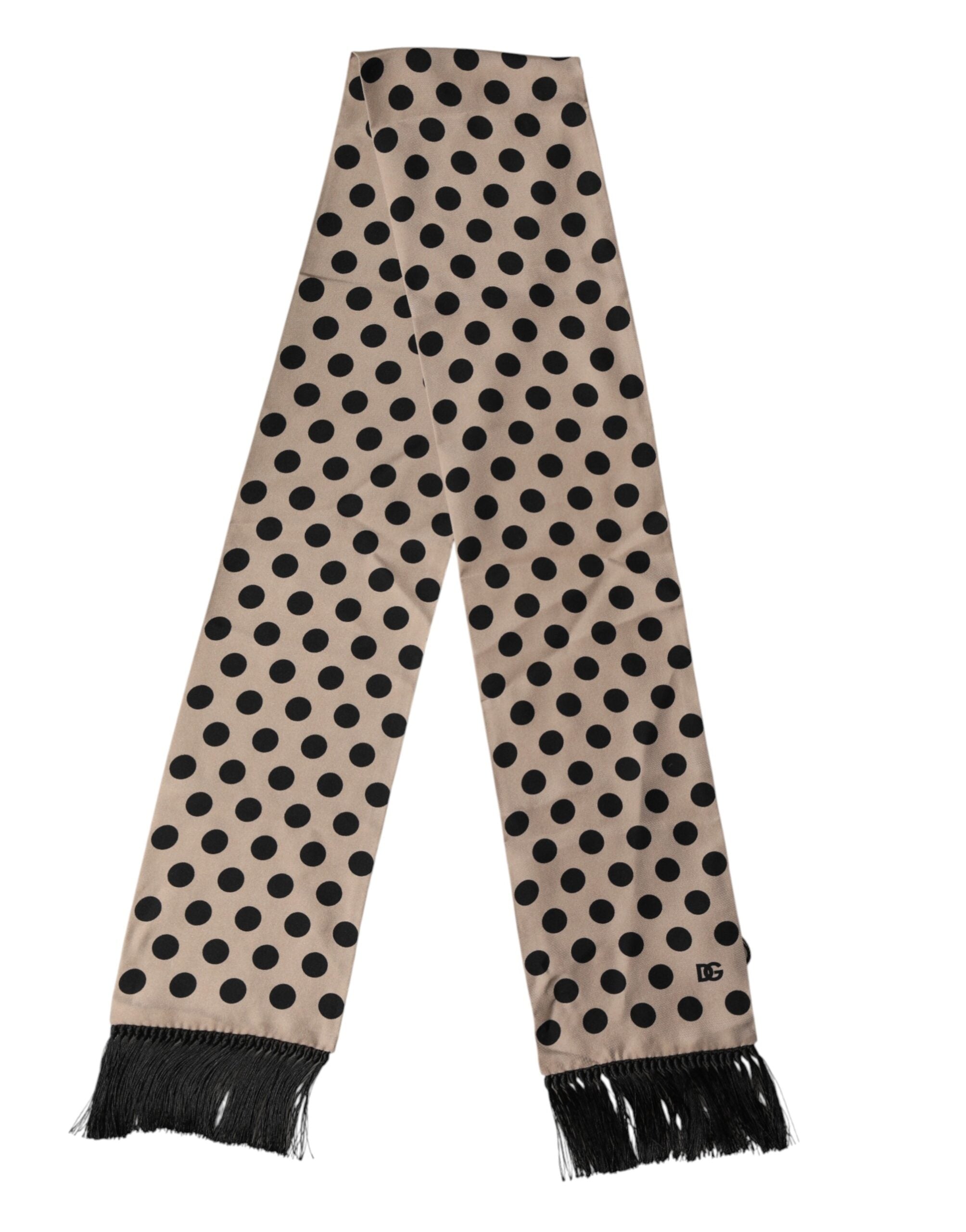 Dolce & Gabbana Brown Polka Dot Silk Fringes Foulard Men's Scarf