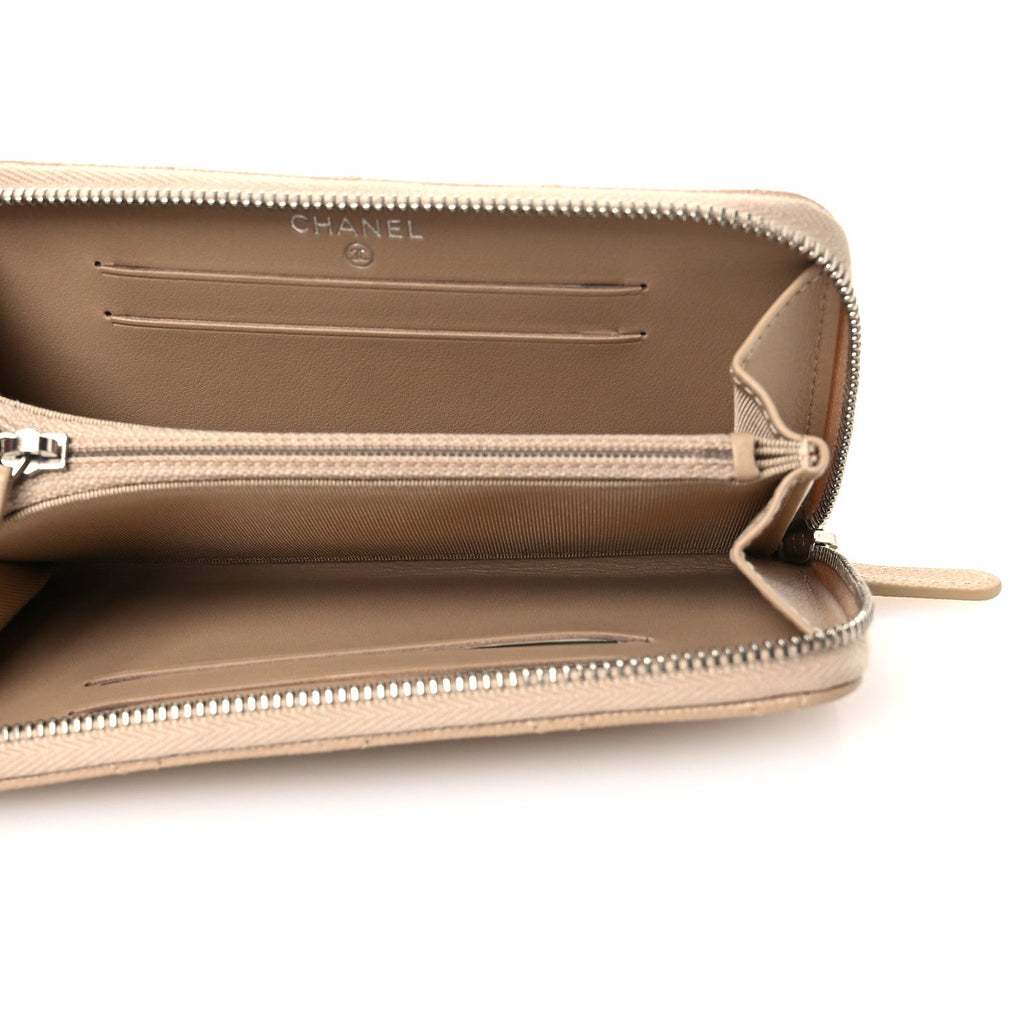Caviar Quilted Medium Zip Around Wallet Beige