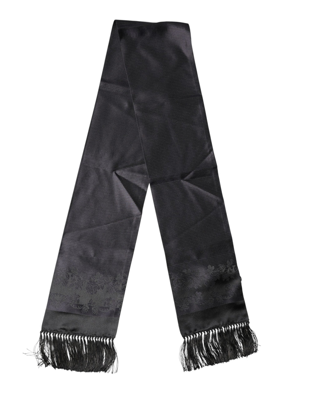 Dolce & Gabbana Black Satin Silk Fringes Neck Foulard Men's Scarf