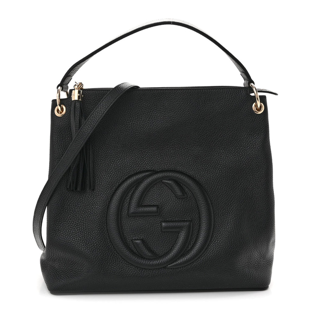 Pebbled Calfskin Large Soho Hobo Black