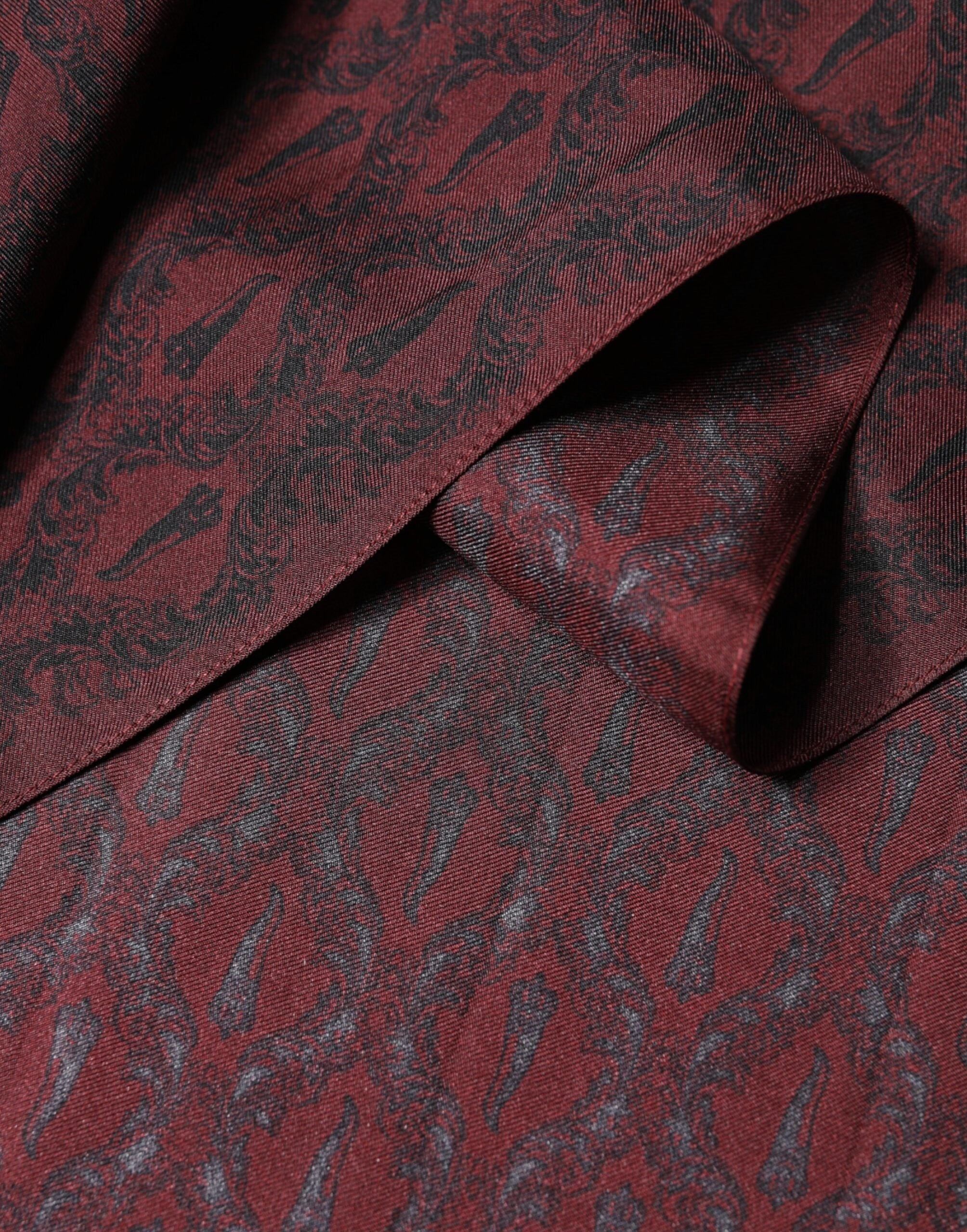 Dolce & Gabbana Maroon Patterned Silk Wrap Foulard Men 133cm x 22cm Men's Scarf