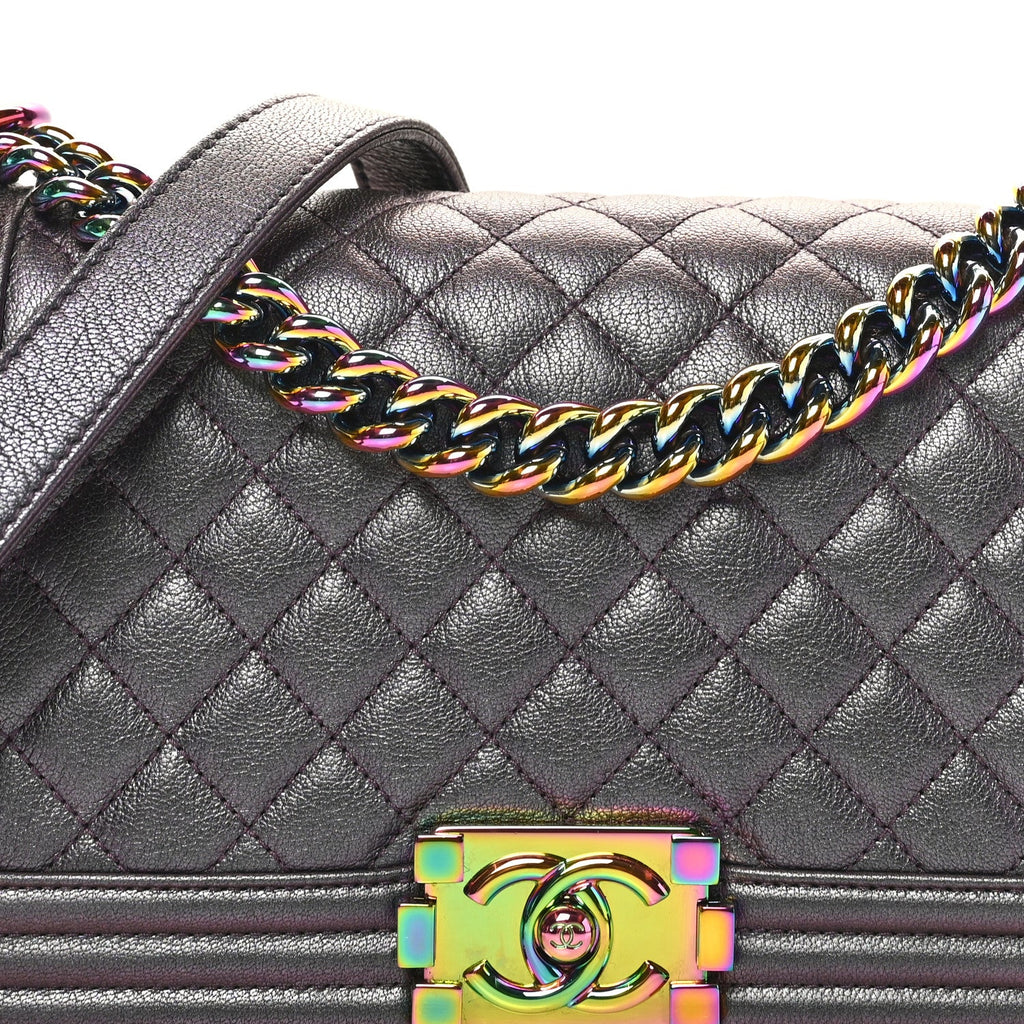 Iridescent Goatskin Quilted Medium Boy Flap Purple