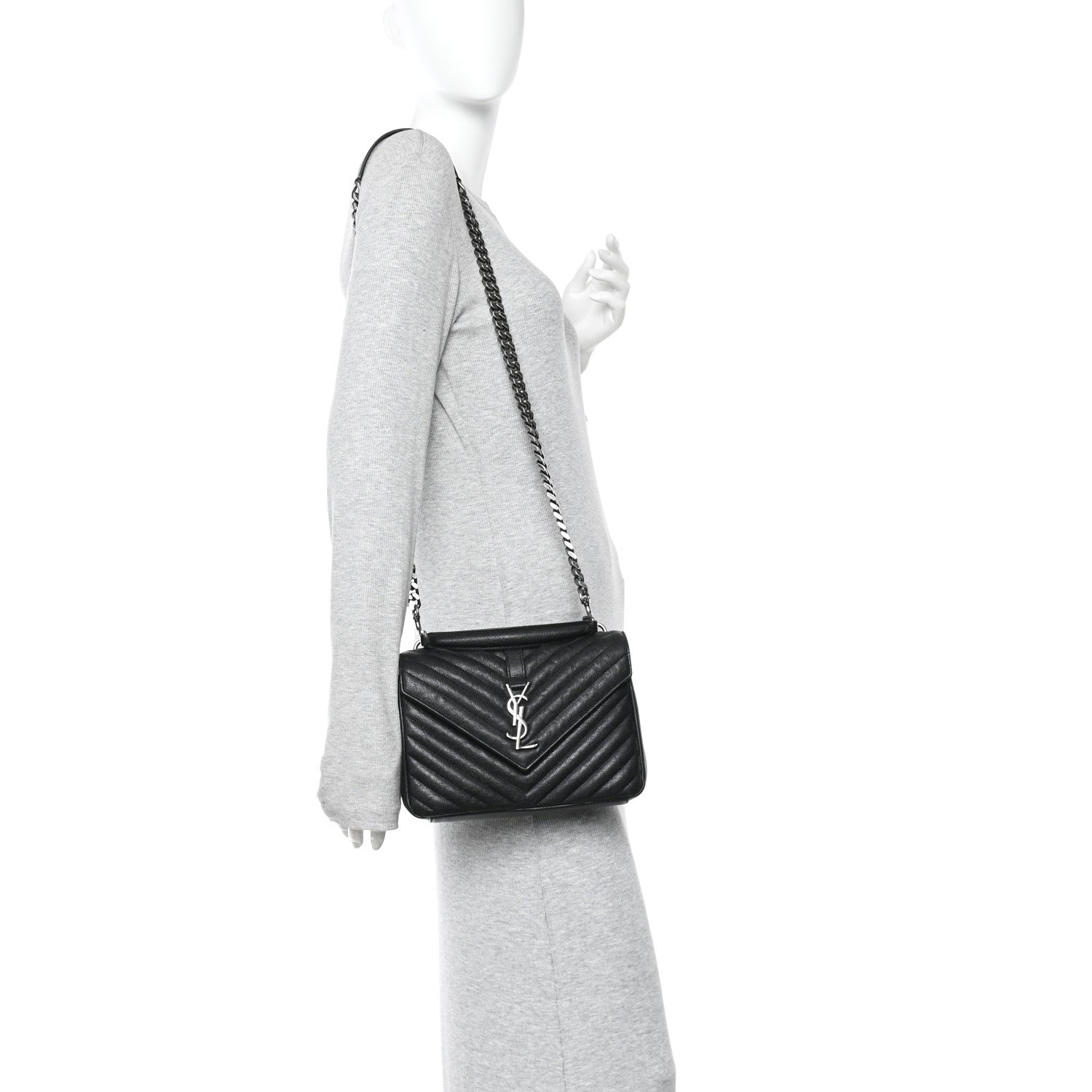 Sheepskin Matelasse Chevron Monogram Medium College Bag Black