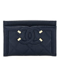 Caviar Quilted Filigree Card Holder Navy Blue