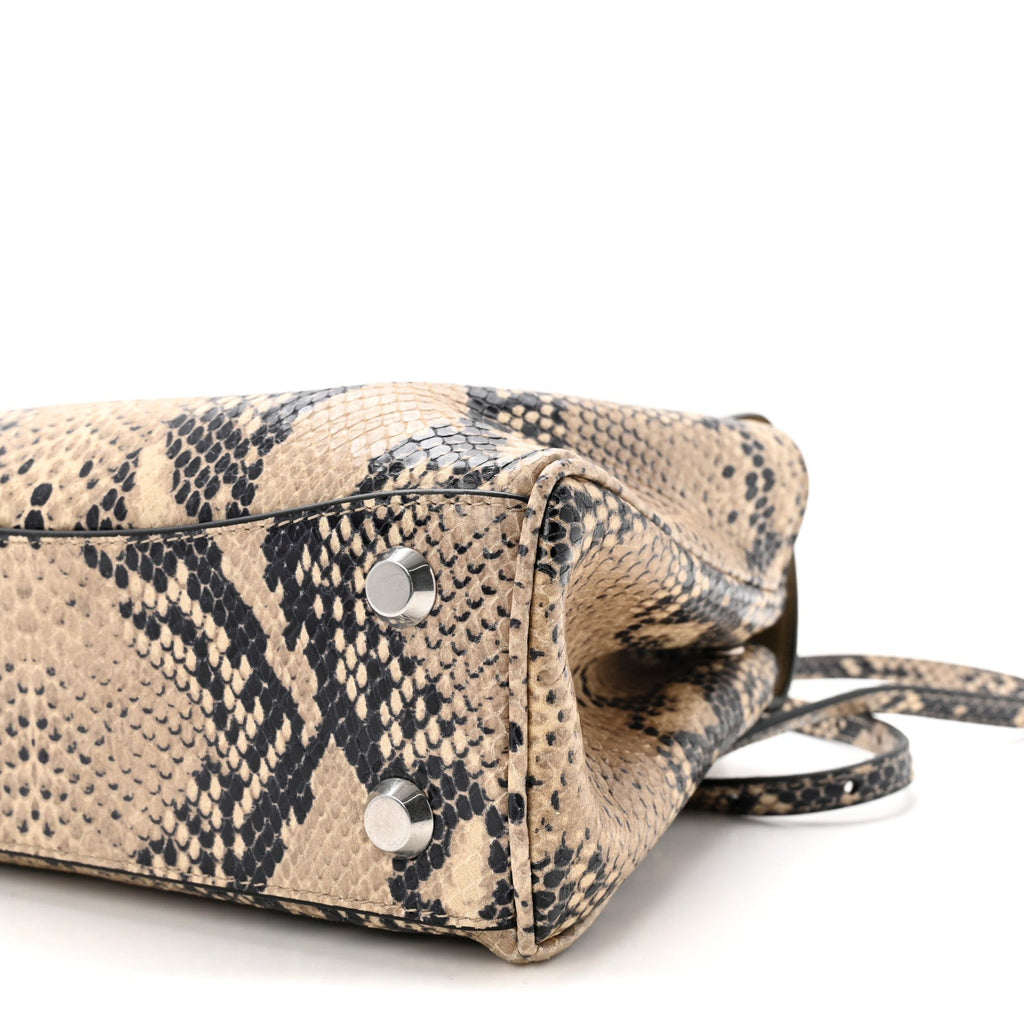 Python Embossed Calfskin Mini Rodeo Top Handle Handbag Natural