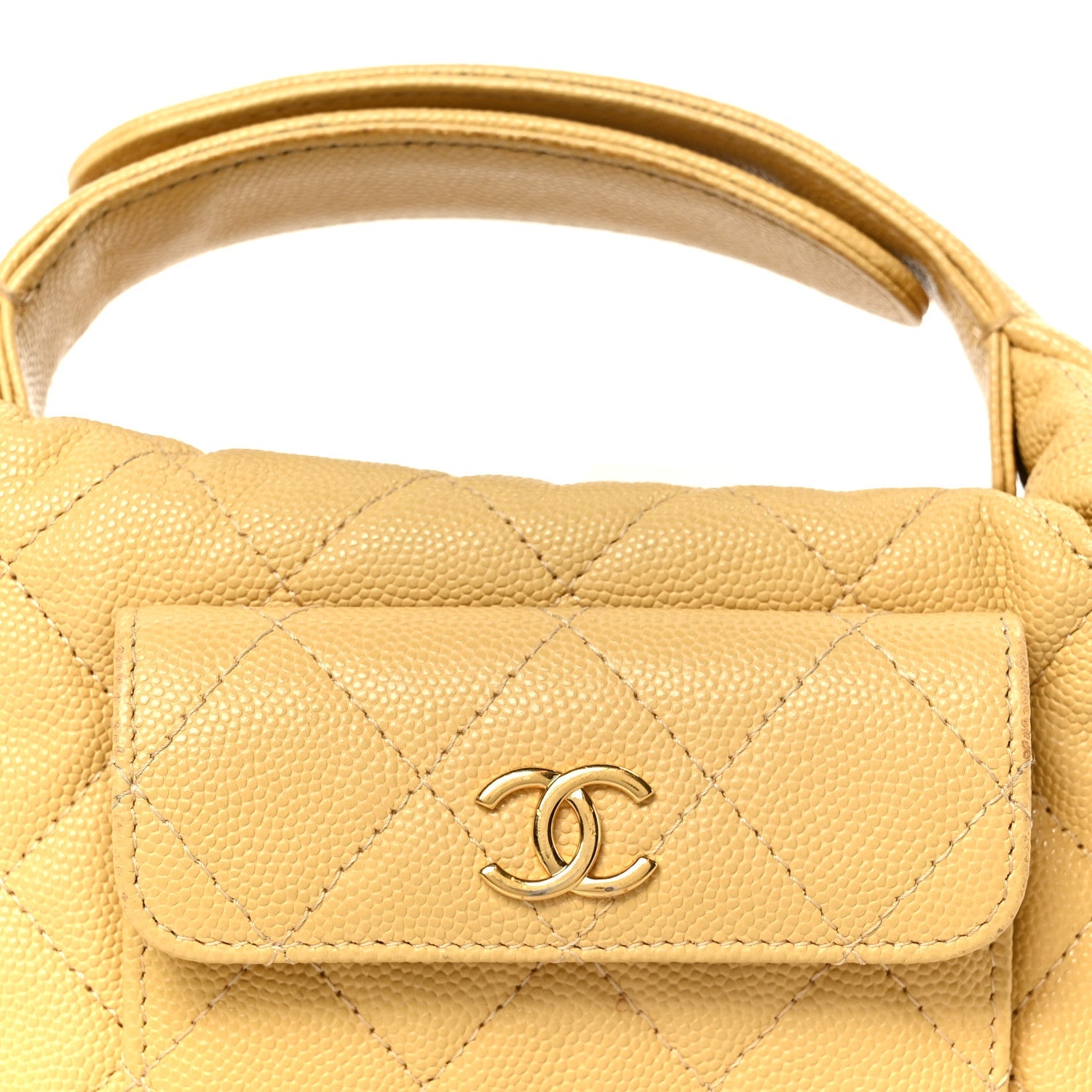 Caviar Quilted Polly Pocket Pouch Hobo Yellow
