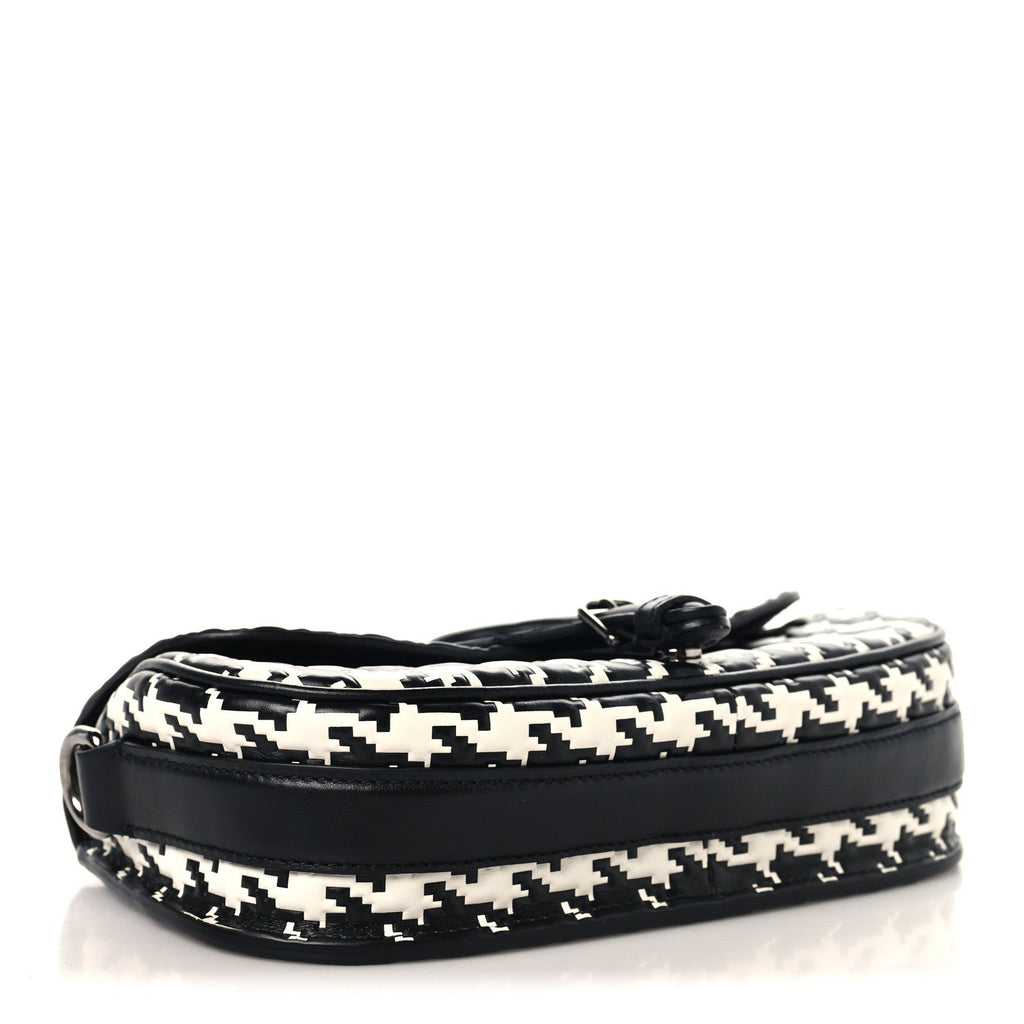 Box Calfskin Houndstooth Quilted East West Bobby Bag Black White