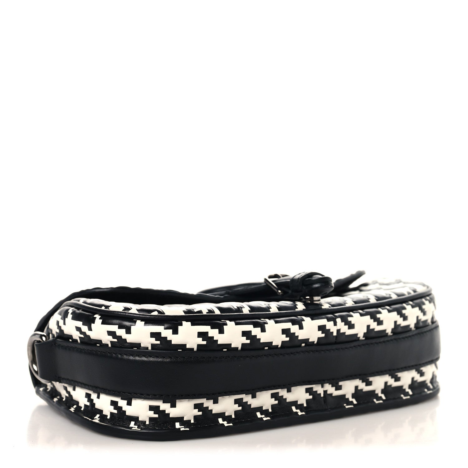 Box Calfskin Houndstooth Quilted East West Bobby Bag Black White