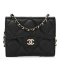 Caviar Quilted Flap Card Holder On Chain Black