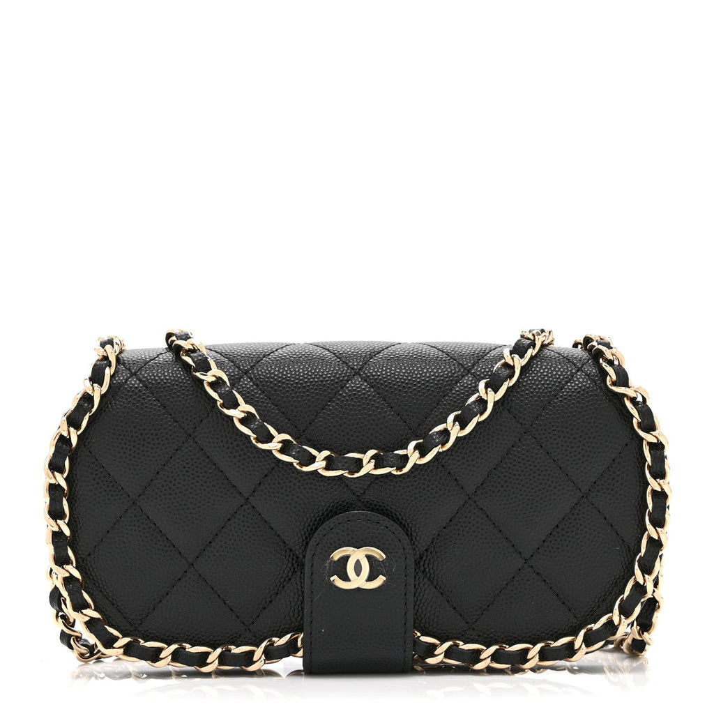 Caviar Quilted Chain Glasses Case Black