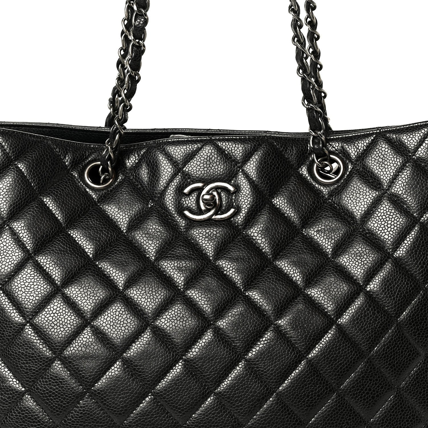Calfskin Quilted Large CC Shopping Tote Black