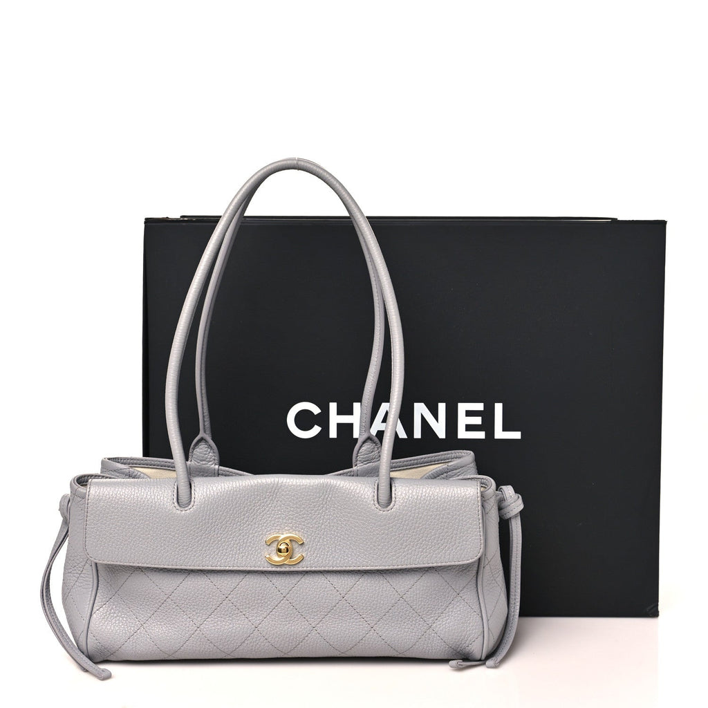 Grained Calfskin Stitched Urban Essentials Small Shopping Bag Grey
