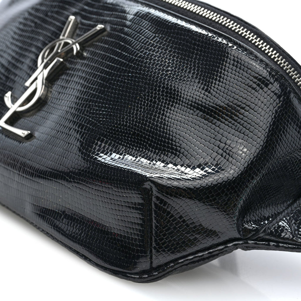 Lizard Embossed Calfskin Belt Bag Black
