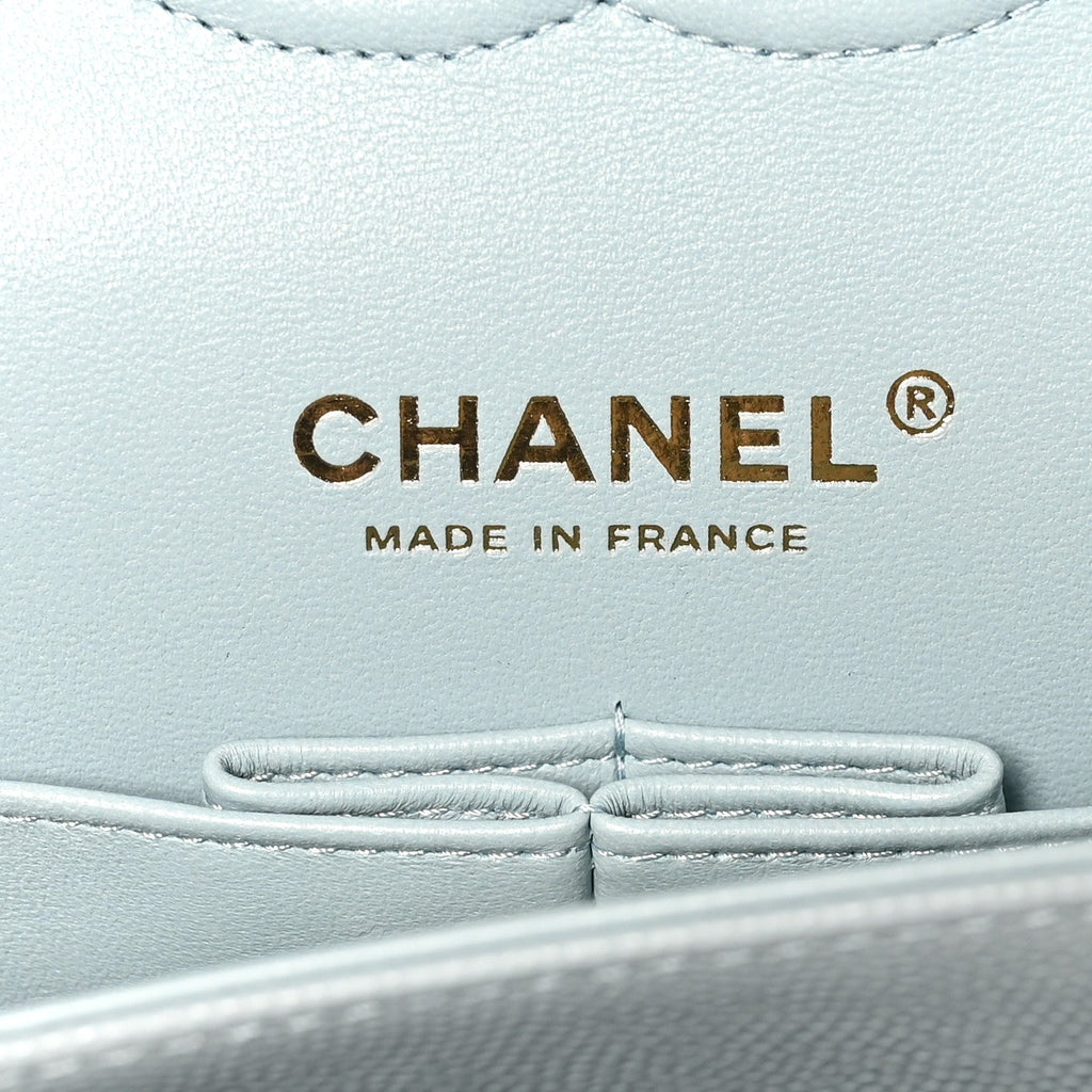 Caviar Quilted Medium Double Flap Light Blue