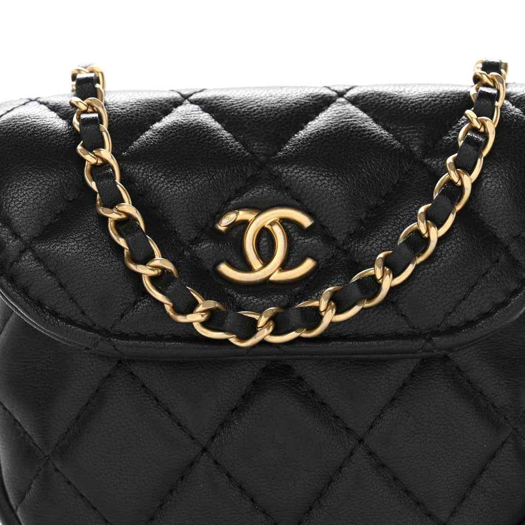 Lambskin Quilted Pearl Crush Waist Bag Black
