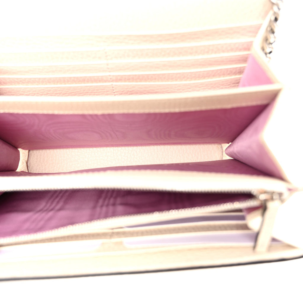 Dollar Calfskin Mini Dionysus Chain Wallet Mystic White