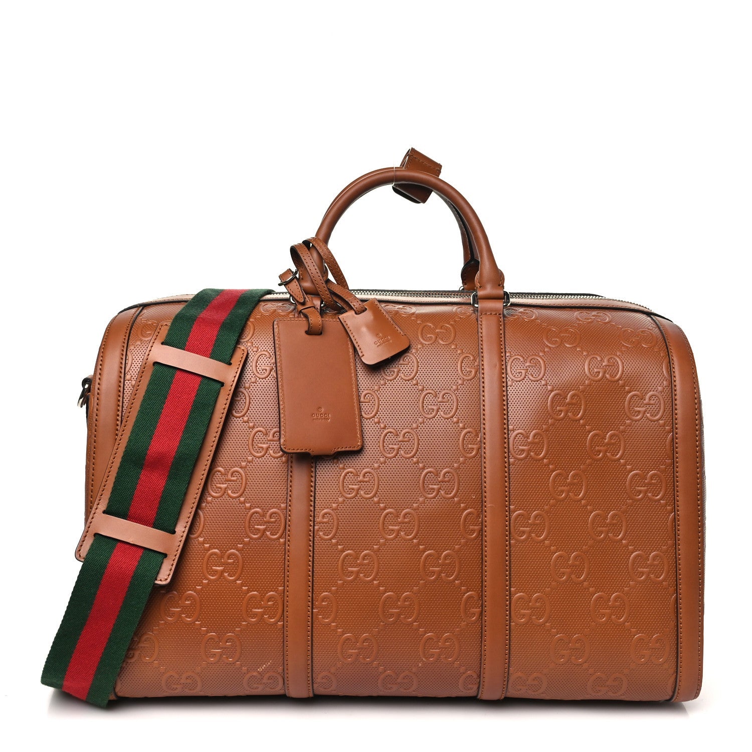 Calfskin GG Tennis Embossed Large Duffle Bag Brown