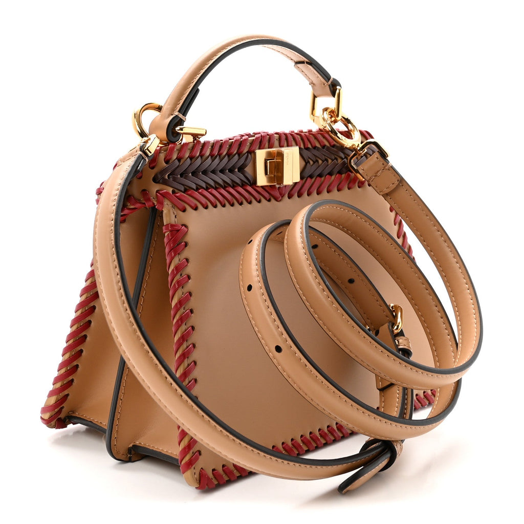 Vitello King Shiny Nappa Intreccio Petite Peekaboo I SEE U Satchel Miel Mogano Rosa Fragola