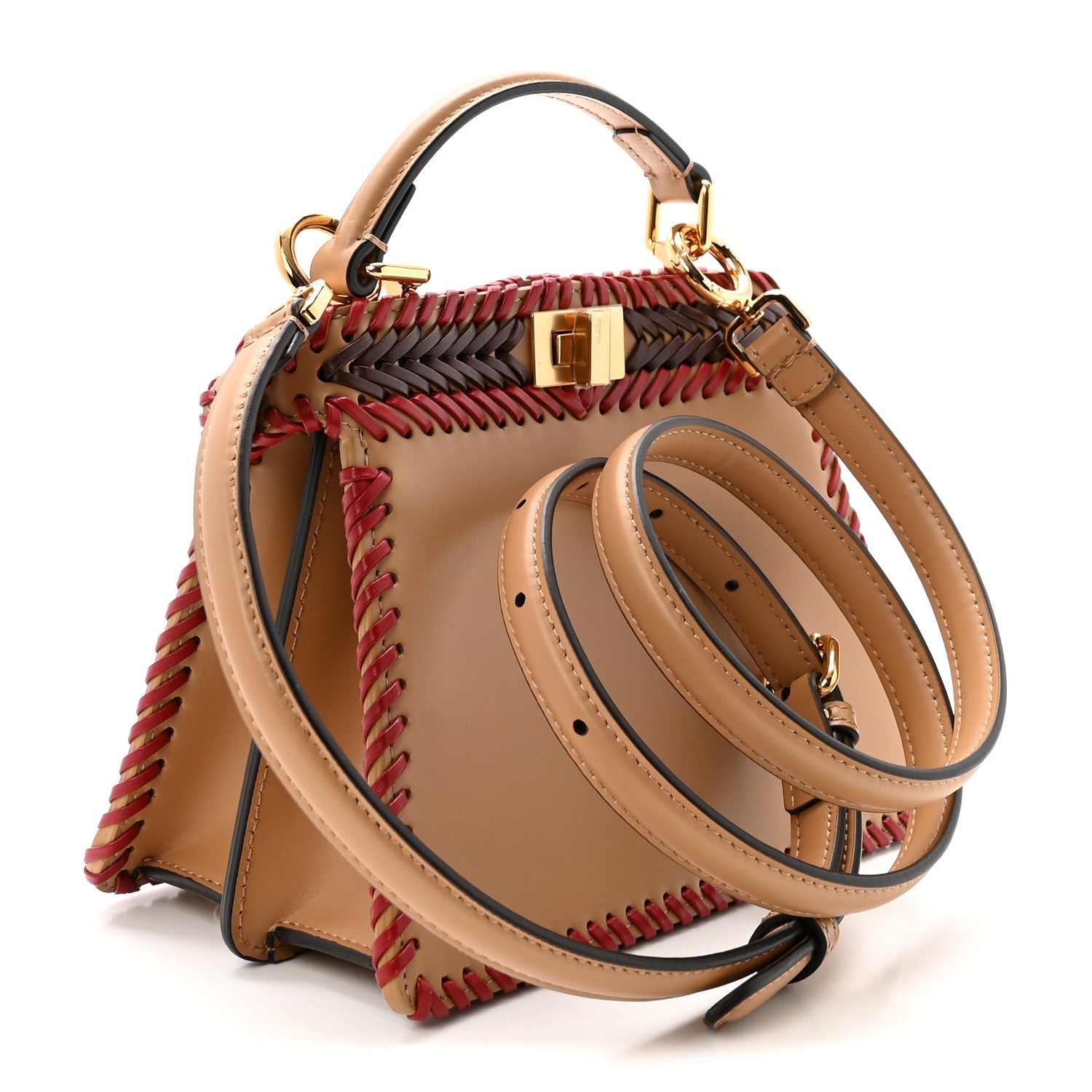 Vitello King Shiny Nappa Intreccio Petite Peekaboo I SEE U Satchel Miel Mogano Rosa Fragola