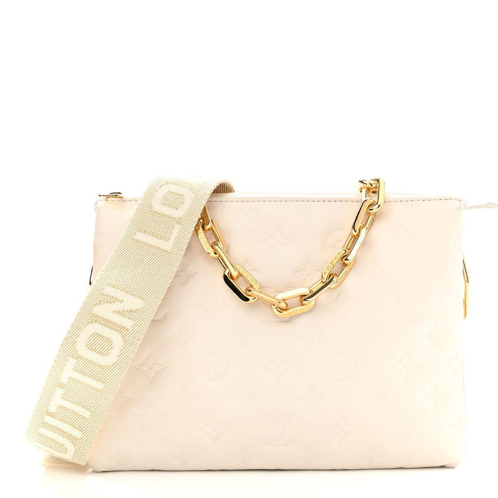 Lambskin Embossed Monogram Coussin PM Beige Cream