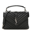 Sheepskin Matelasse Chevron Monogram Medium College Bag Black