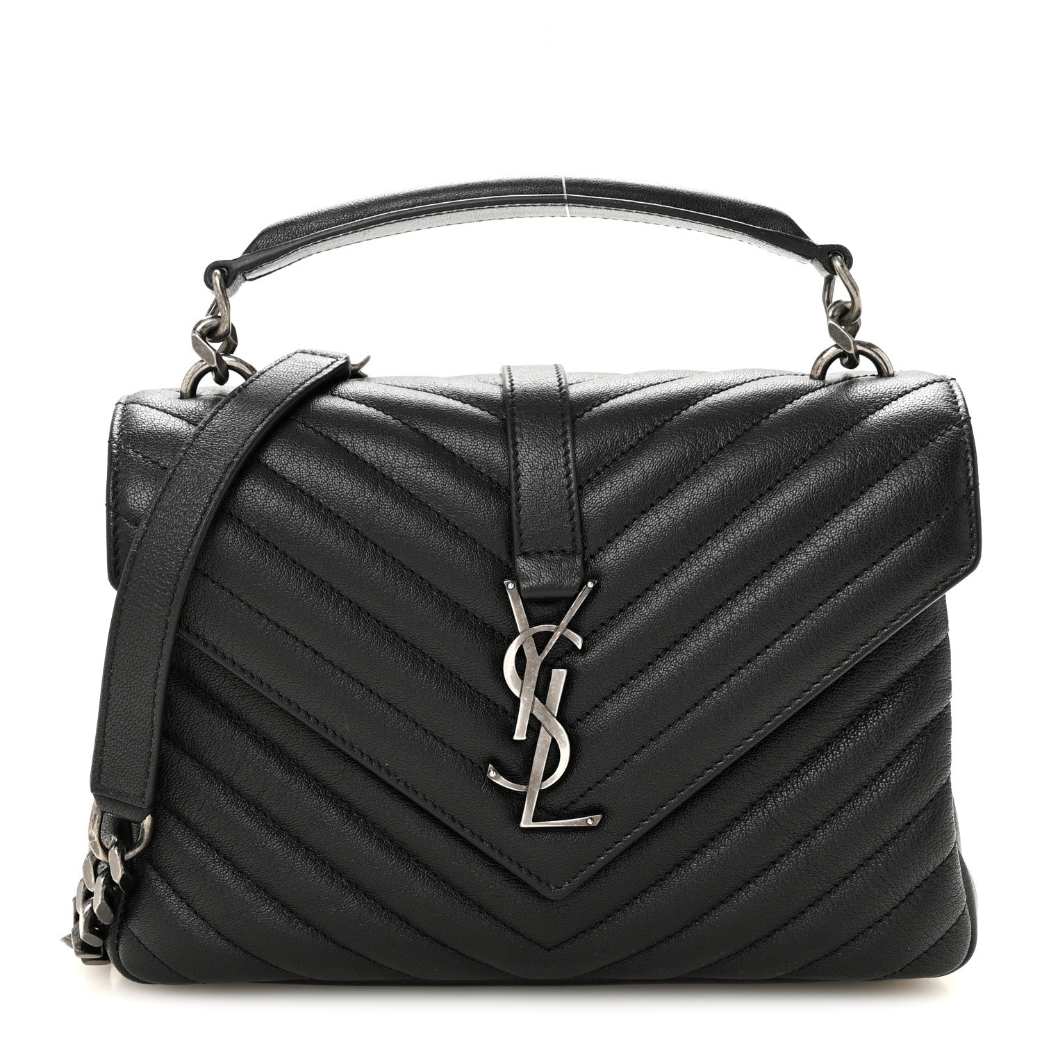 Sheepskin Matelasse Chevron Monogram Medium College Bag Black