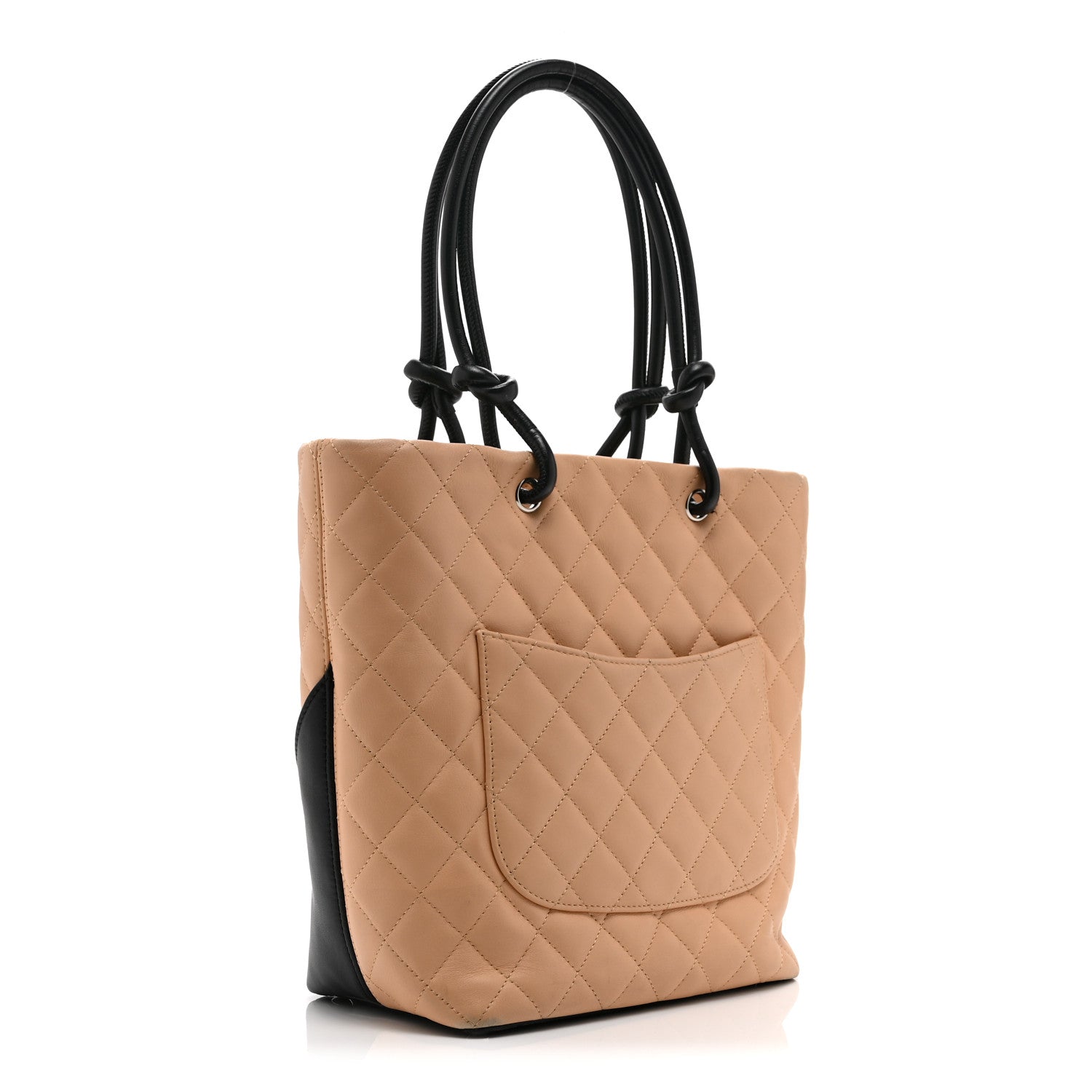 Calfskin Quilted Medium Cambon Tote Beige Black