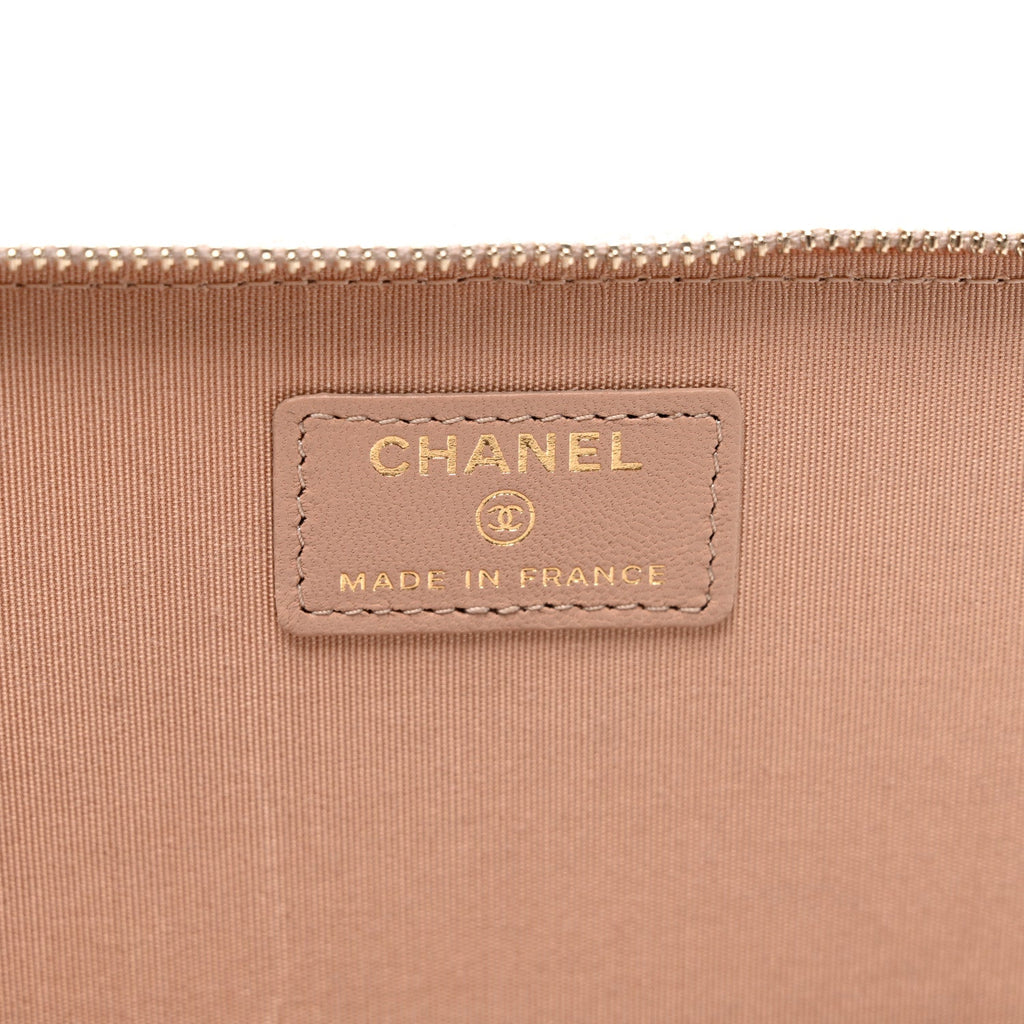 Lambskin Quilted Small Top Handle Vanity Case With Chain Beige