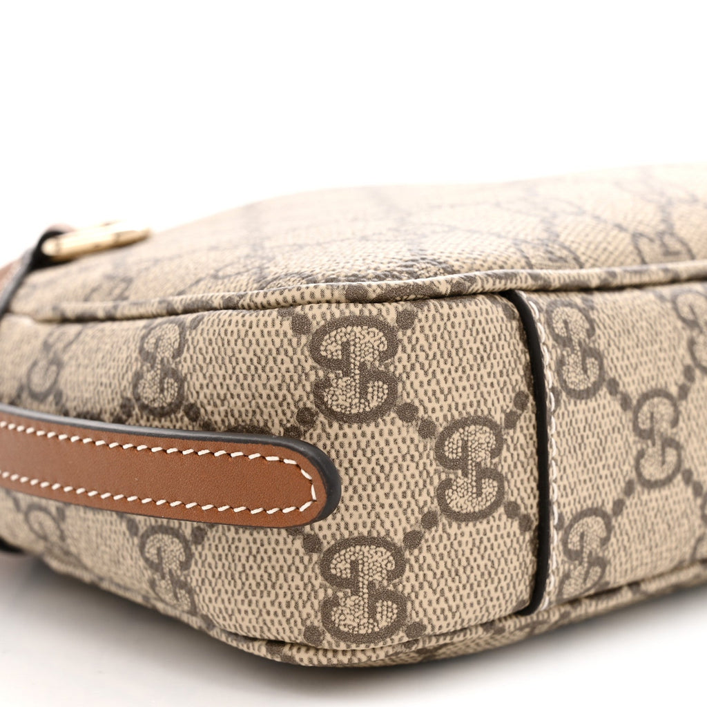 GG Supreme Monogram Textured Calfskin Small Emblem Shoulder Bag Beige Dark Brown