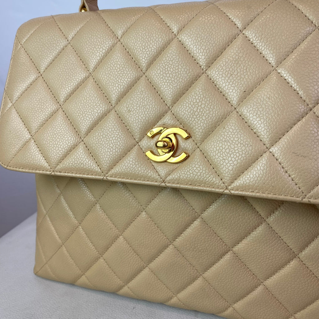 CHANEL “Kelly Bag” Top Handle Satchel Hand Bag Beige