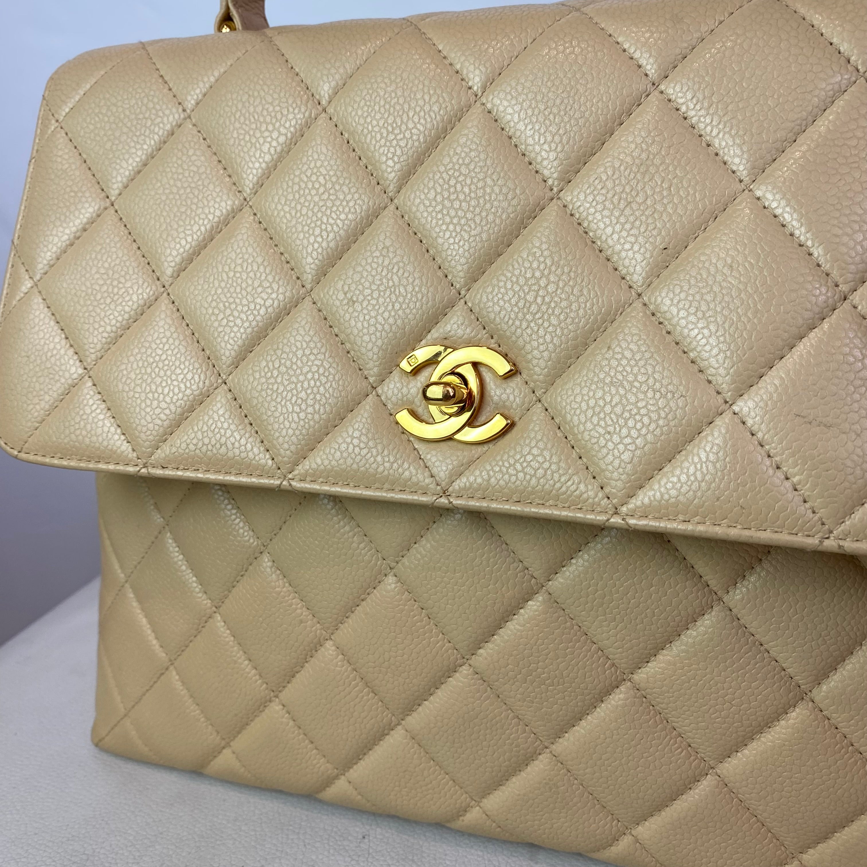 CHANEL “Kelly Bag” Top Handle Satchel Hand Bag Beige