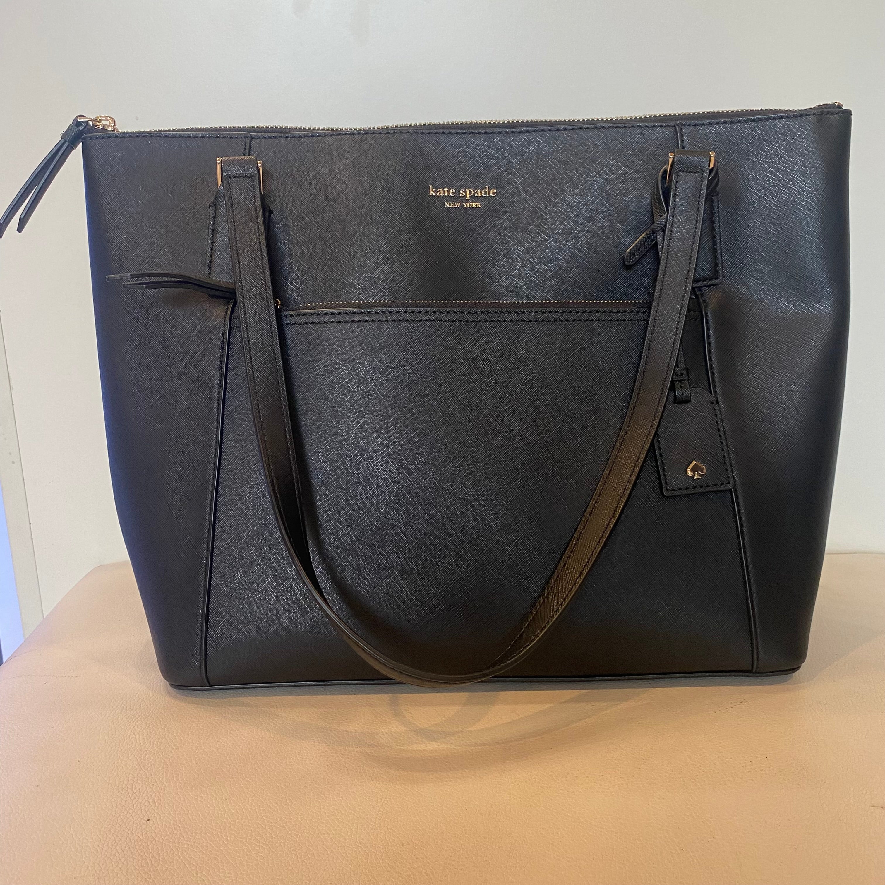 KATE SPADE Cameron Pocket Black Leather Tote