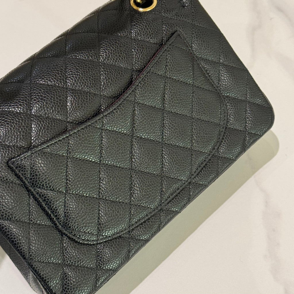 CHANEL CF SMALL BLACK CAVIAR LEATHER WITH GOLD HARDWARE – MICROCHIP MODEL