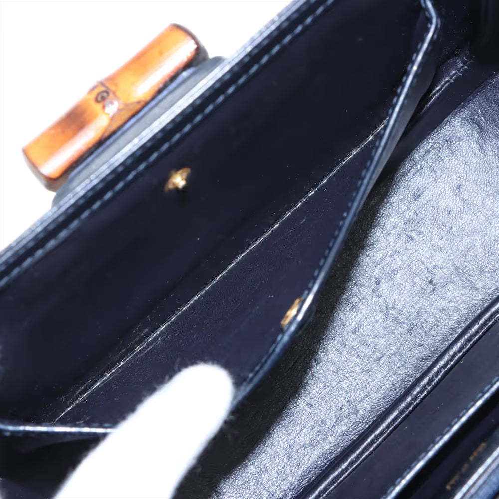 Gucci Bamboo Leather Two-Way Handbag Navy Blue
