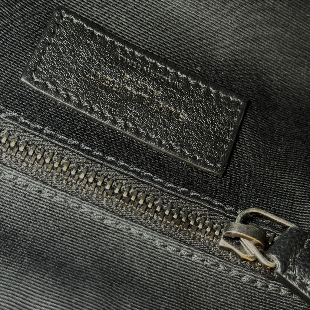 Saint Laurent Niki Shopping Bag Black Crinkled Leather with Silver Chain