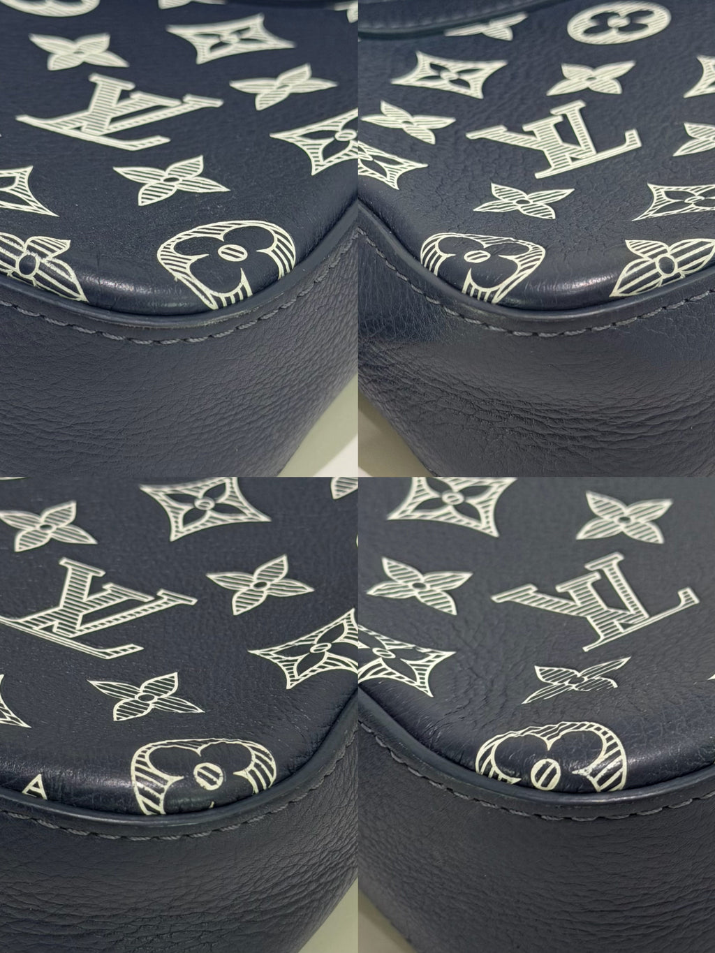 Louis Vuitton Trio Navy Blue & White Embossed Messenger Bag (Missing Coin Pouch)