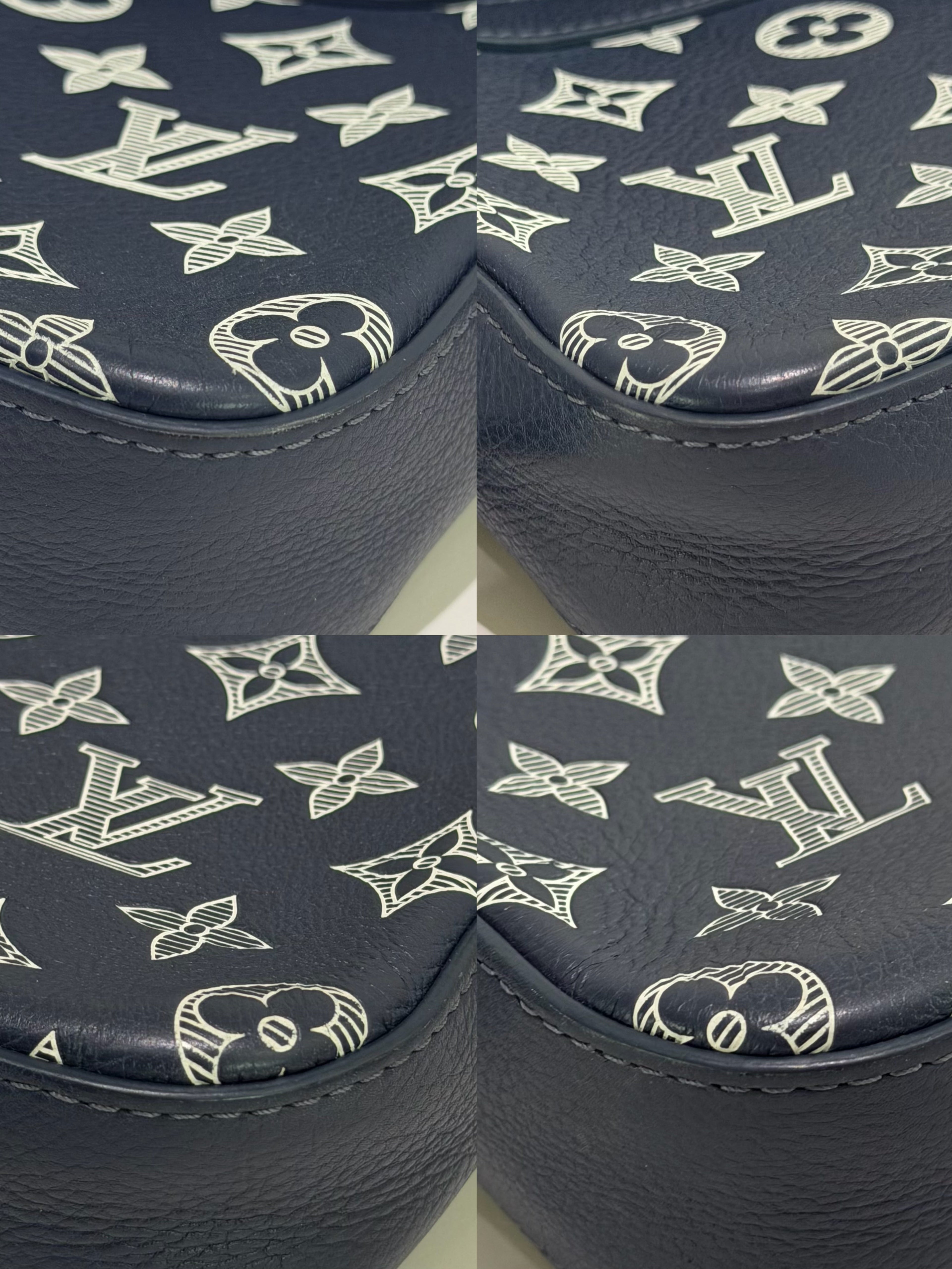 Louis Vuitton Trio Navy Blue & White Embossed Messenger Bag (Missing Coin Pouch)