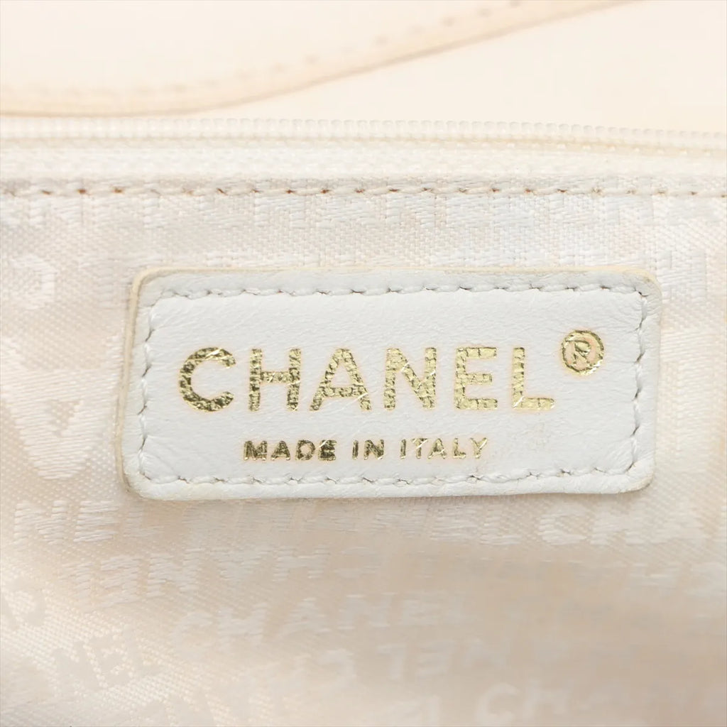 Chanel CC Logo Canvas Leather Handbag White x Pink