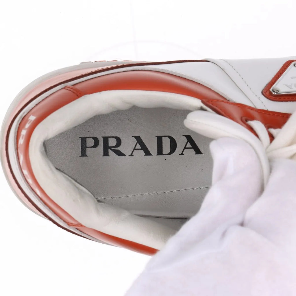 Prada Downtown Leather Sneaker Brown x White