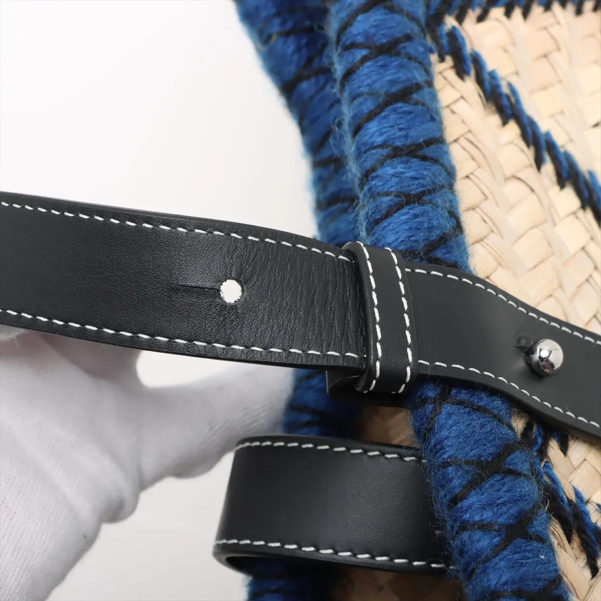 Loewe Basket Medium Raffia Tote Bag Beige x Blue