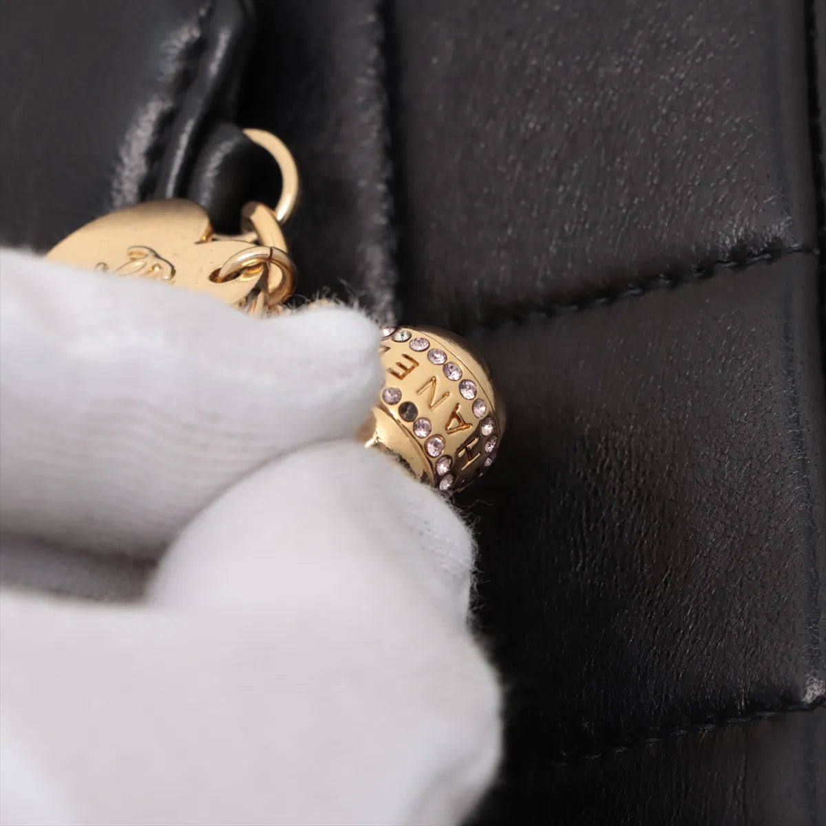Chanel Chocolate Bar Lambskin Charm Chain Shoulder Bag Black